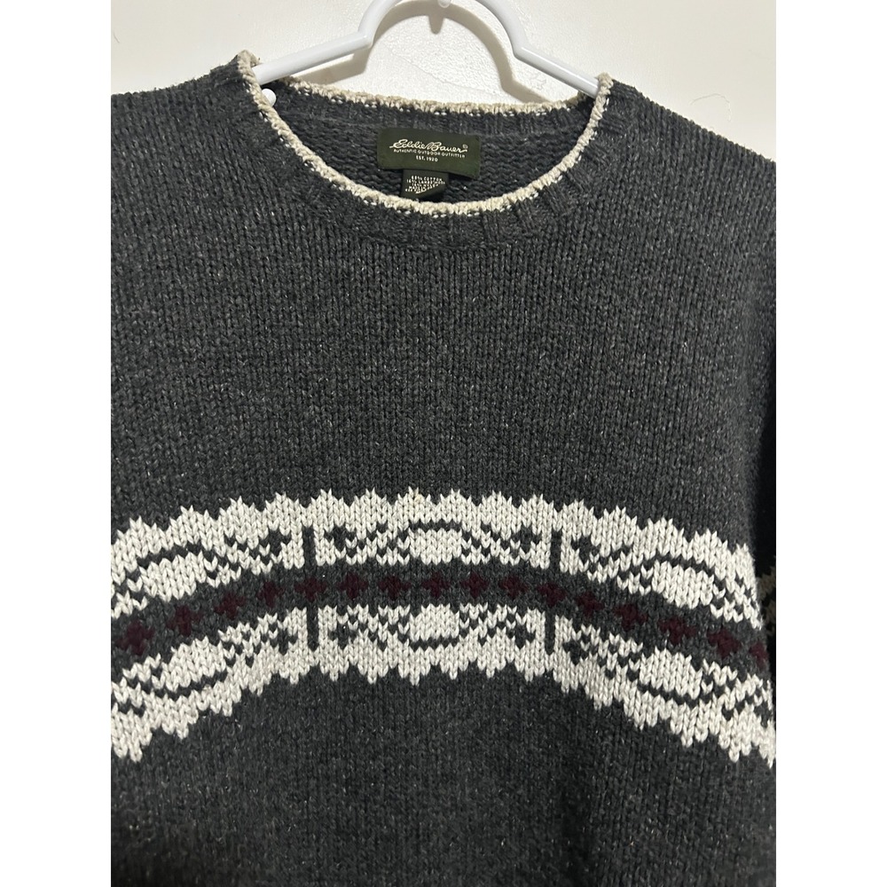 Eddie Bauer Mens XL Tall Gray Fair Isle Cotton Lambswool Knit Sweater Japan - Picture 3 of 8